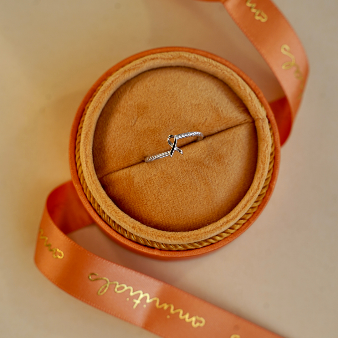 Entangle pink ribbon ring white gold size 50 Minitials